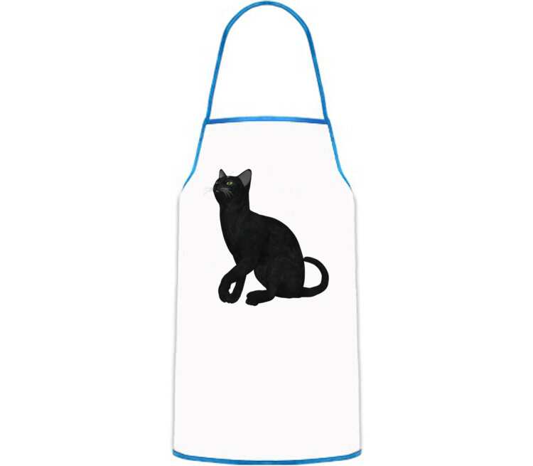 Черная кошка кухонный фартук (цвет: белый + синий)
