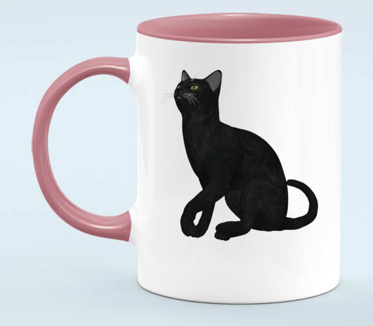 Черная кошка кружка двухцветная (цвет: белый + розовый)