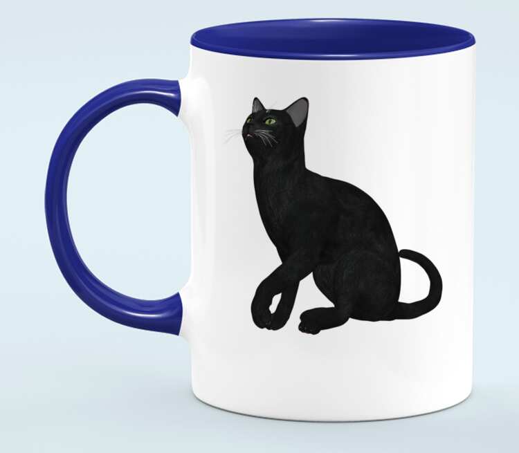 Черная кошка кружка двухцветная (цвет: белый + синий)