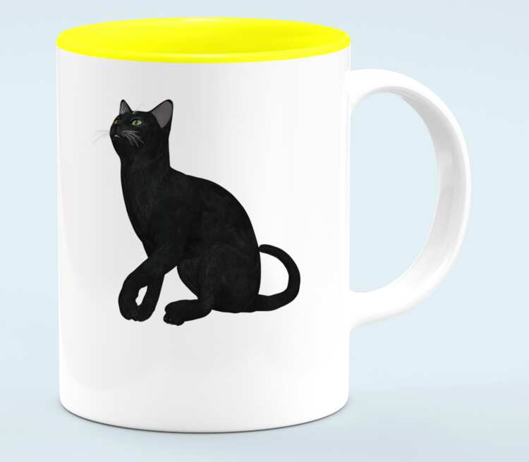 Черная кошка кружка хамелеон двухцветная (цвет: белый + желтый)