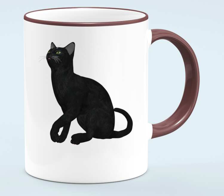 Черная кошка кружка с кантом (цвет: белый + бордовый)