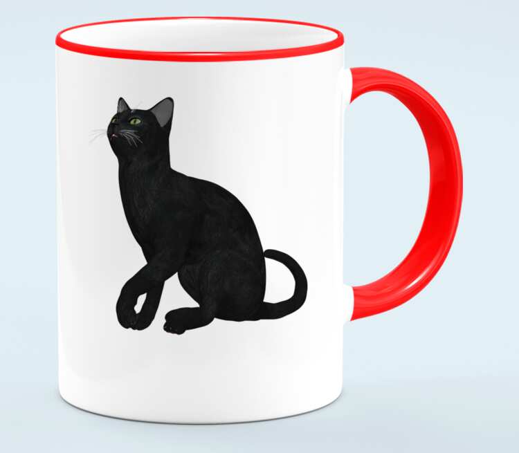Черная кошка кружка с кантом (цвет: белый + красный)