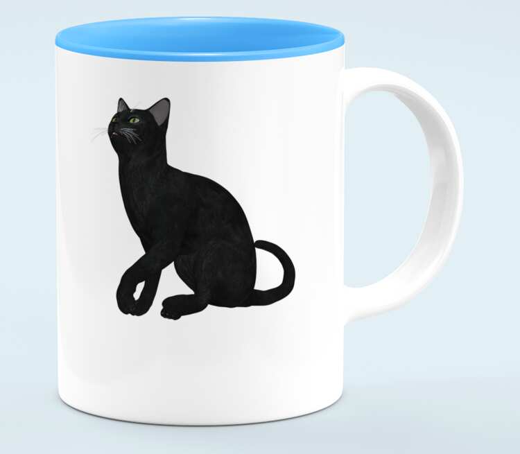 Черная кошка кружка хамелеон двухцветная (цвет: белый + голубой)