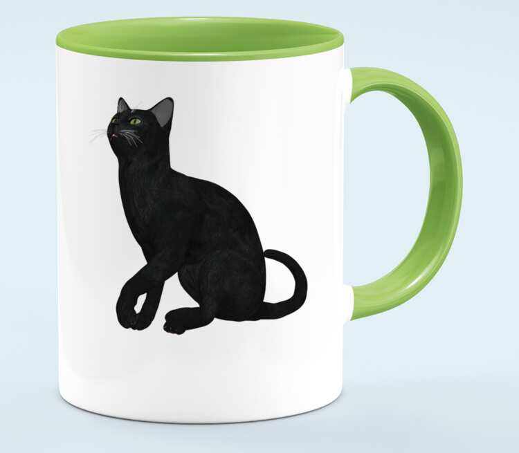 Черная кошка кружка двухцветная (цвет: белый + светло-зеленый)