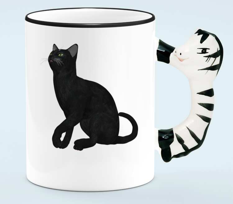 Черная кошка кружка с ручкой в виде зебры (цвет: белый + черный)
