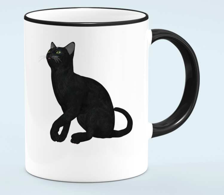Черная кошка кружка с кантом (цвет: белый + черный)