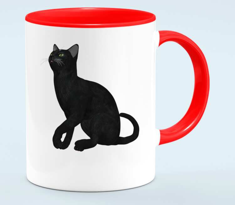 Черная кошка кружка двухцветная (цвет: белый + красный)