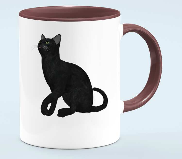 Черная кошка кружка двухцветная (цвет: белый + бордовый)