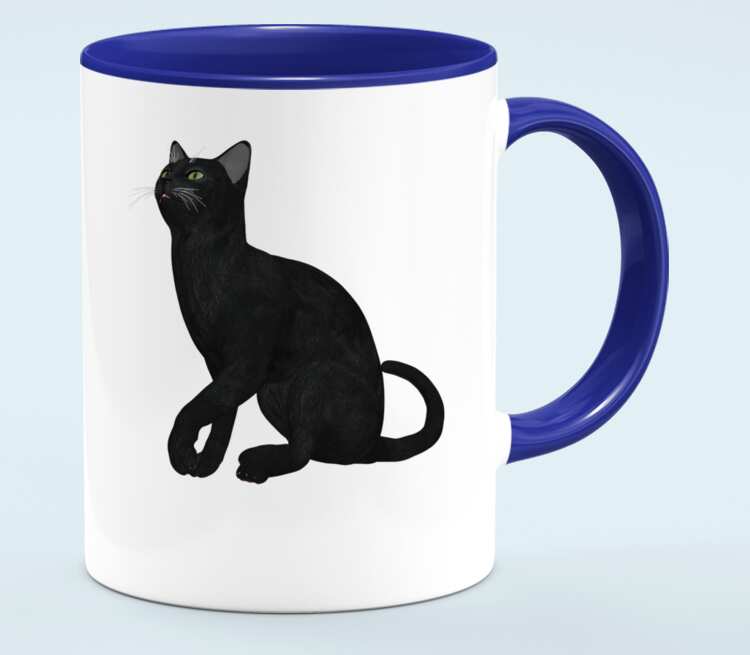Черная кошка кружка двухцветная (цвет: белый + синий)