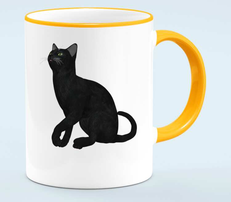 Черная кошка кружка с кантом (цвет: белый + оранжевый)