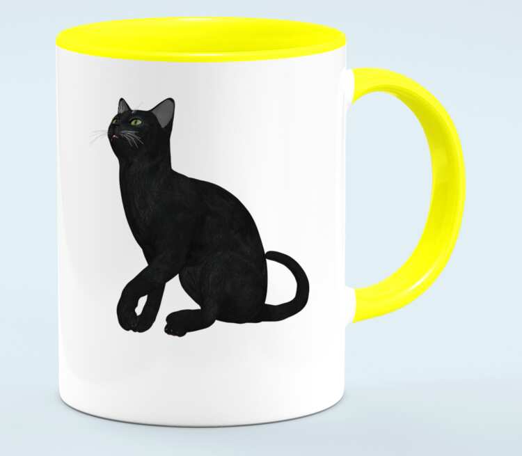 Черная кошка кружка двухцветная (цвет: белый + желтый)