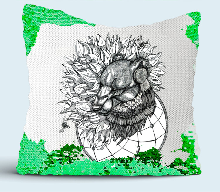 Медведь подушка с пайетками (цвет: белый + зеленый)