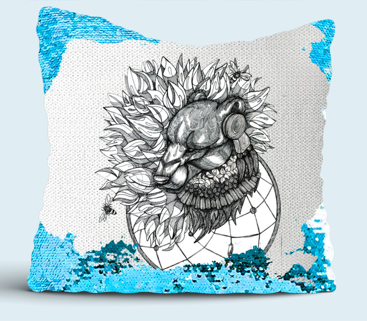 Медведь подушка с пайетками (цвет: белый + синий)