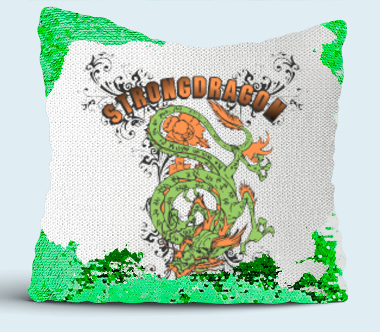Strong Dragon подушка с пайетками (цвет: белый + зеленый)