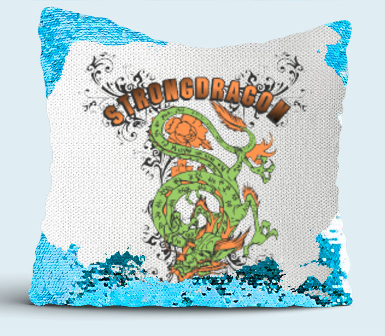 Strong Dragon подушка с пайетками (цвет: белый + синий)