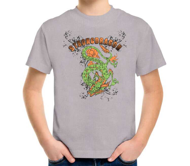 Strong Dragon детская футболка с коротким рукавом (цвет: серый меланж)