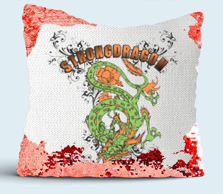 Strong Dragon подушка с пайетками (цвет: белый + красный)