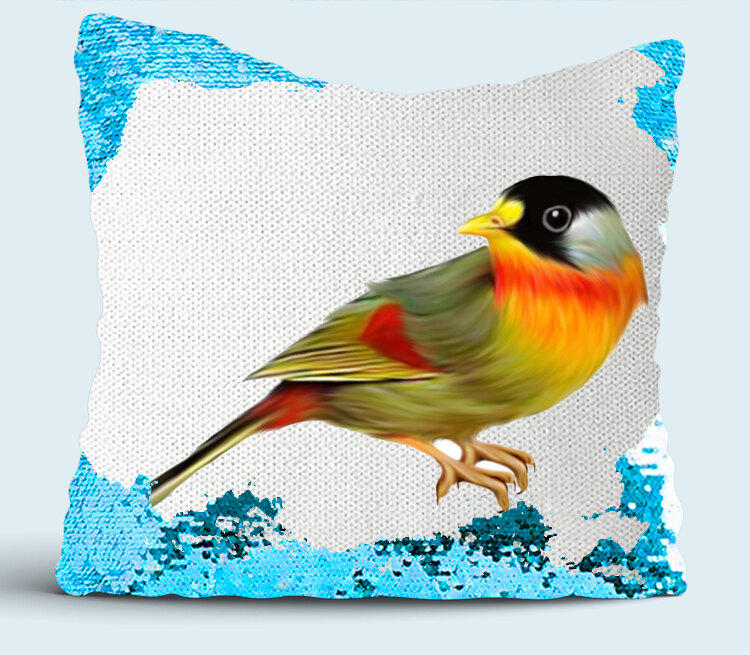 Птичка подушка с пайетками (цвет: белый + синий)