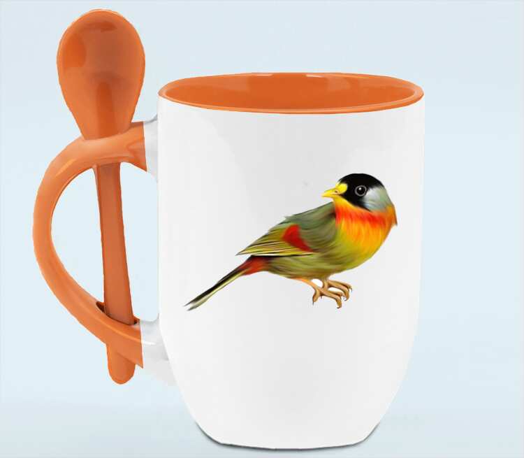 Птичка кружка с ложкой в ручке (цвет: белый + оранжевый)