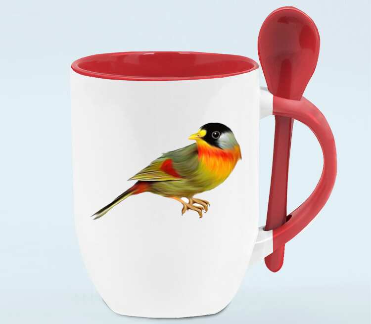 Птичка кружка с ложкой в ручке (цвет: белый + красный)