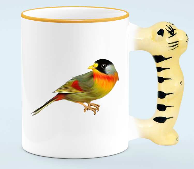 Птичка кружка с ручкой в виде тигра (цвет: белый + оранжевый)