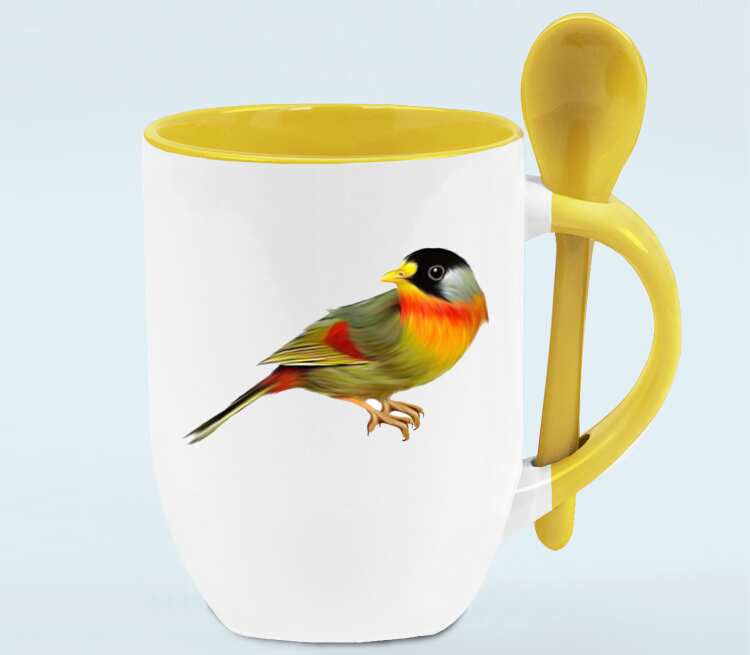 Птичка кружка с ложкой в ручке (цвет: белый + желтый)