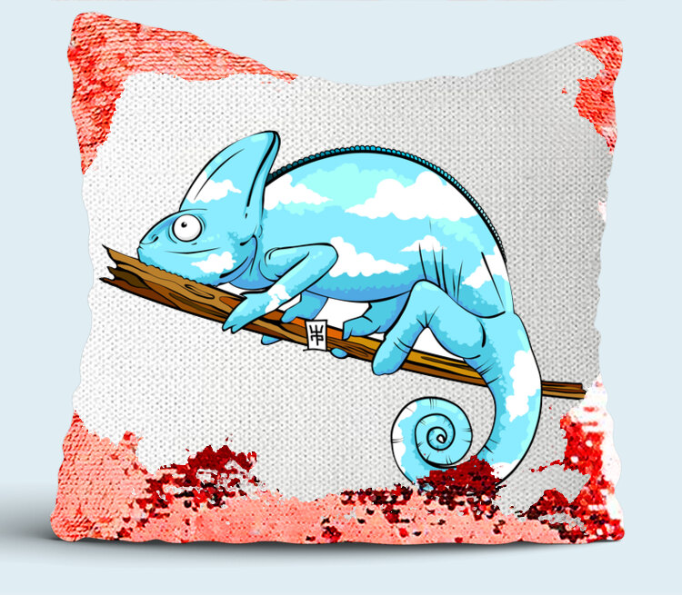 Хамелеон подушка с пайетками (цвет: белый + красный)