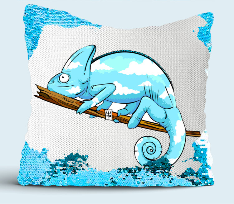Хамелеон подушка с пайетками (цвет: белый + синий)