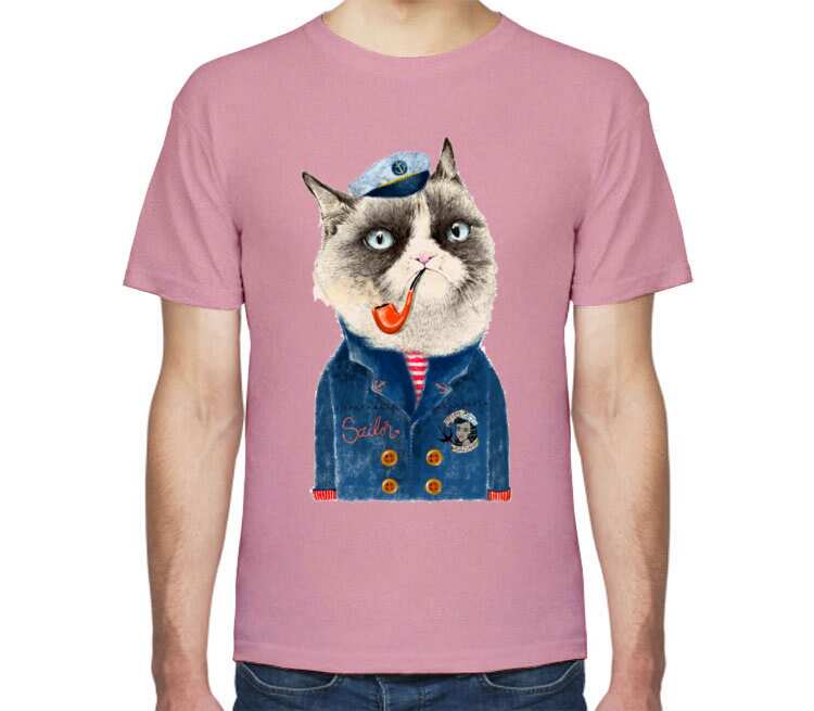 Кот моряк мужская футболка с коротким рукавом (цвет: розовый меланж)