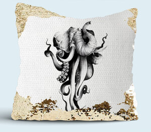 Слон осьминог подушка с пайетками (цвет: белый + золотой)