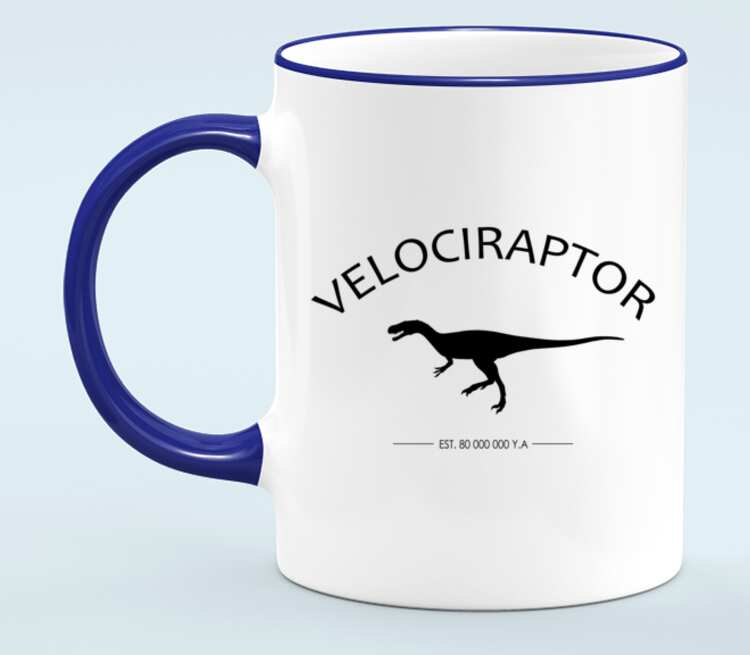 Velociraptor est. 80 000 000 y.a (Велоцираптор) кружка с кантом (цвет: белый + синий)