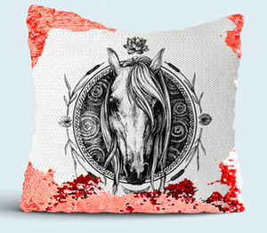 Лошадка подушка с пайетками (цвет: белый + красный)