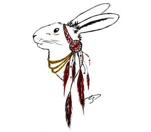 Кролик индеец кружка с ложкой в ручке (цвет: белый + черный)