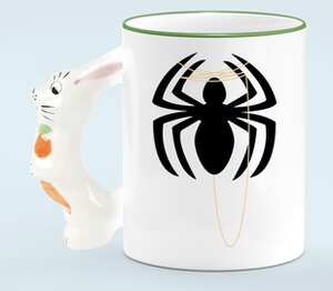 Человек-паук (Spider-man) кружка с ручкой в виде зайца (цвет: белый + светло-зеленый)