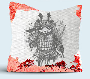 Самурай Панда подушка с пайетками (цвет: белый + красный)