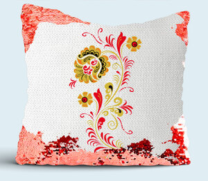 Хохлома подушка с пайетками (цвет: белый + красный)