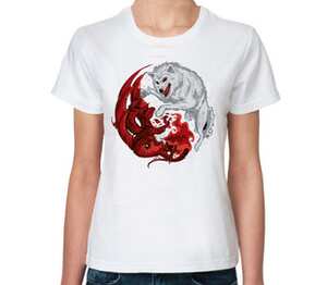 Волк и Дракон (Игра престолов) женская футболка с коротким рукавом (цвет: белый)