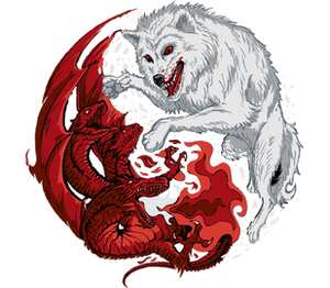 Волк и Дракон (Игра престолов) женская футболка с коротким рукавом (цвет: белый)