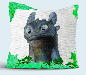 Как приручить дракона - Беззубик подушка с пайетками (цвет: белый + зеленый)