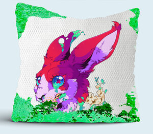 Голова кролика подушка с пайетками (цвет: белый + зеленый)
