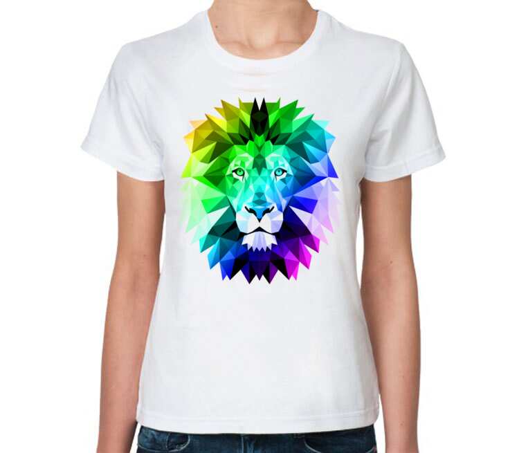 Полигональный Лев женская футболка с коротким рукавом (цвет: белый)