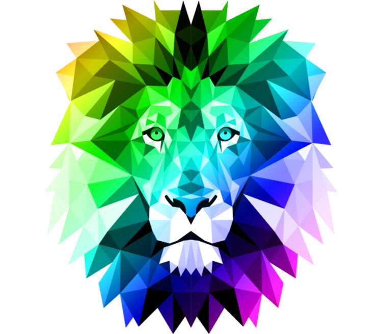 Полигональный Лев слюнявчик (цвет: белый + синий)