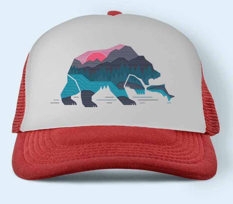Медведь на рыбалке бейсболка (цвет: красный)