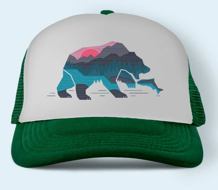 Медведь на рыбалке бейсболка (цвет: зеленый)