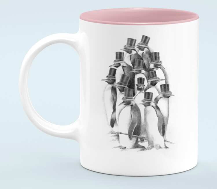 Пингвины джентльмены кружка хамелеон двухцветная (цвет: белый + розовый)