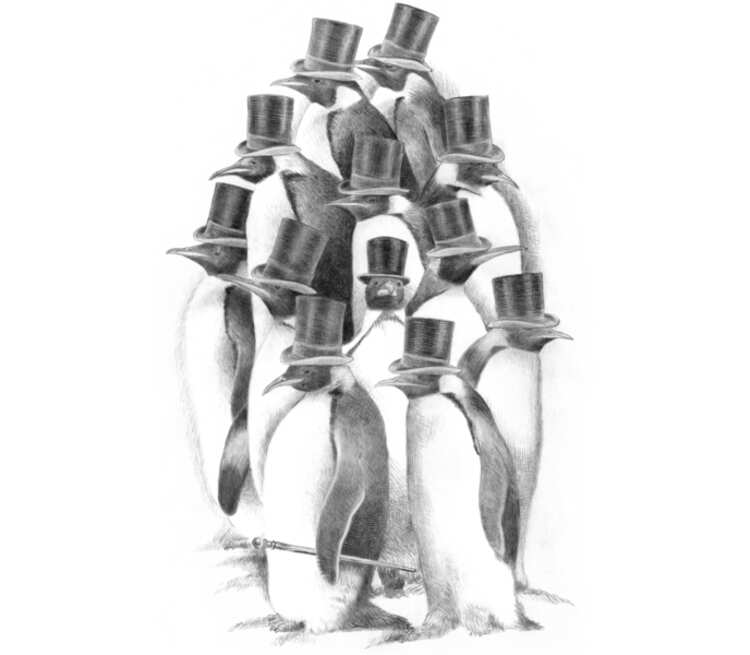 Пингвины джентльмены мужская футболка с коротким рукавом (цвет: серый меланж)