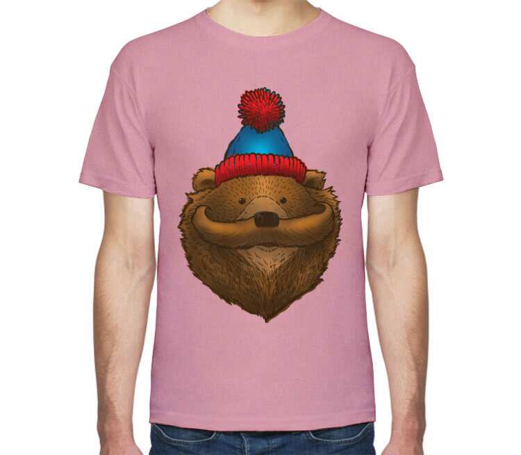Медведь с усами мужская футболка с коротким рукавом (цвет: розовый меланж)
