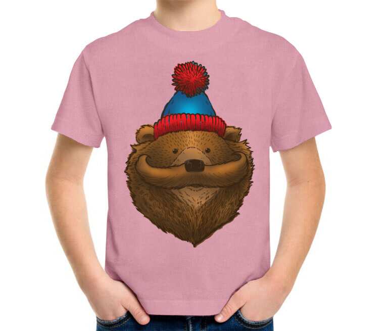Медведь с усами детская футболка с коротким рукавом (цвет: розовый меланж)