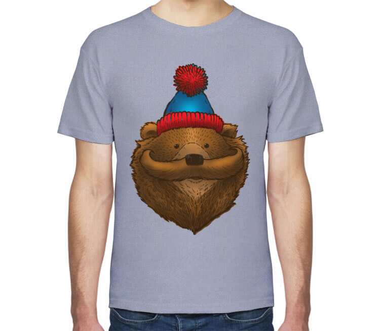 Медведь с усами мужская футболка с коротким рукавом (цвет: голубой меланж)