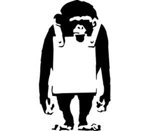 Шимпанзе с рекламным щитом женская футболка с коротким рукавом (цвет: белый)